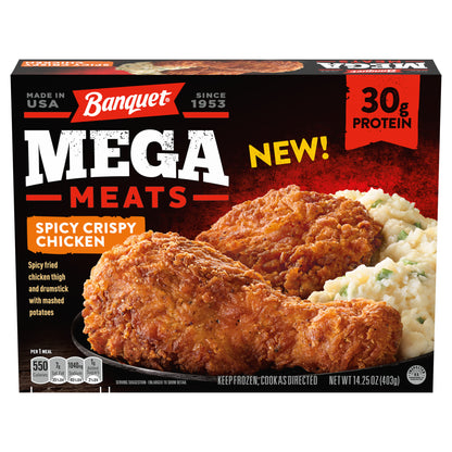 Banquet MEGA Meats Spicy Crispy Chicken With Mashed Potatoes Frozen Meal, 14.25 oz.