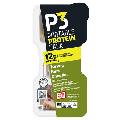 P3 Portable Protein Snack Pack with Turkey, Ham & Cheddar Cheese, 2.3 oz Tray