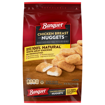 BANQUET Frozen Chicken Breast Nuggets Made With 100% Natural* White Meat Chicken, 30 oz.