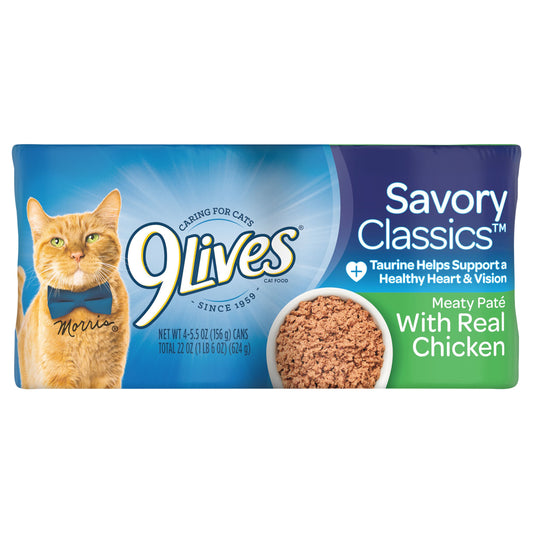 9Lives Meaty Paté Chicken Dinner Wet Cat Food, 22-Ounce, Pack of 4