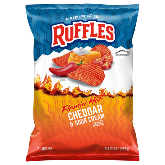 Ruffles Potato Chips Flamin' Hot Cheddar & Sour Cream Flavored 8 Oz