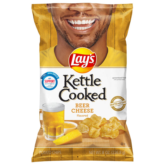 Lay's Kettle Cooked Potato Chips Beer Cheese Flavored 8 Oz