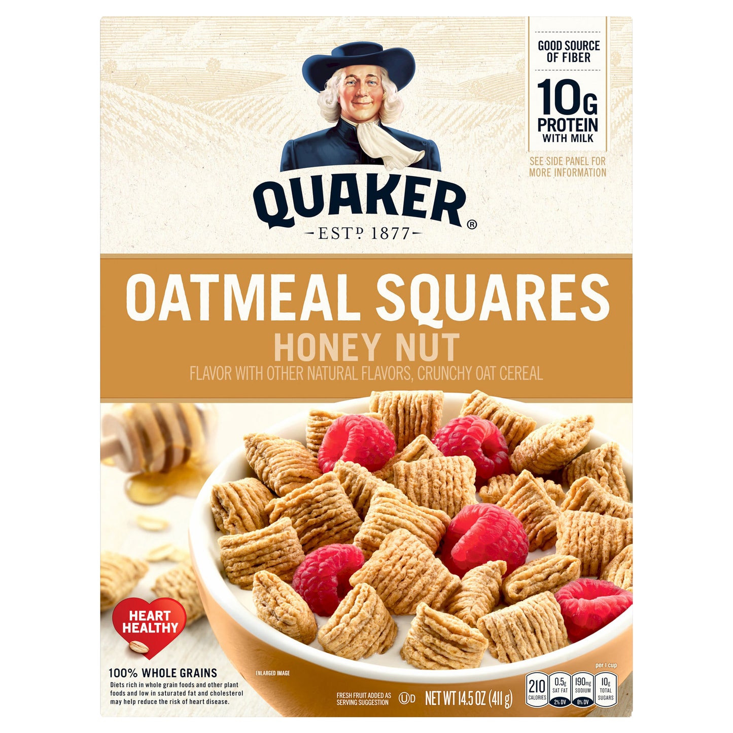Quaker Oatmeal Squares Crunchy Oat Cereal Honey Nut 14.5 Oz
