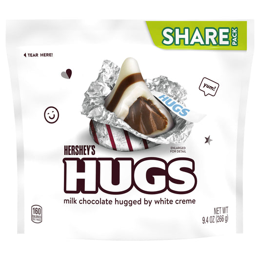 HERSHEY'S HUGS Milk Chocolate and White Creme Candy Share Pack, 9.4 oz