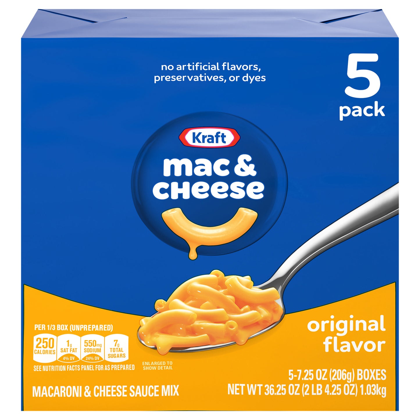 Kraft Original Mac & Cheese Macaroni and Cheese Dinner, 5 ct Pack, 7.25 oz Boxes