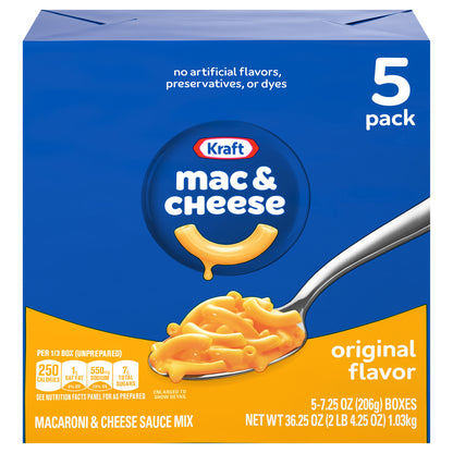 Kraft Original Mac & Cheese Macaroni and Cheese Dinner, 5 ct Pack, 7.25 oz Boxes