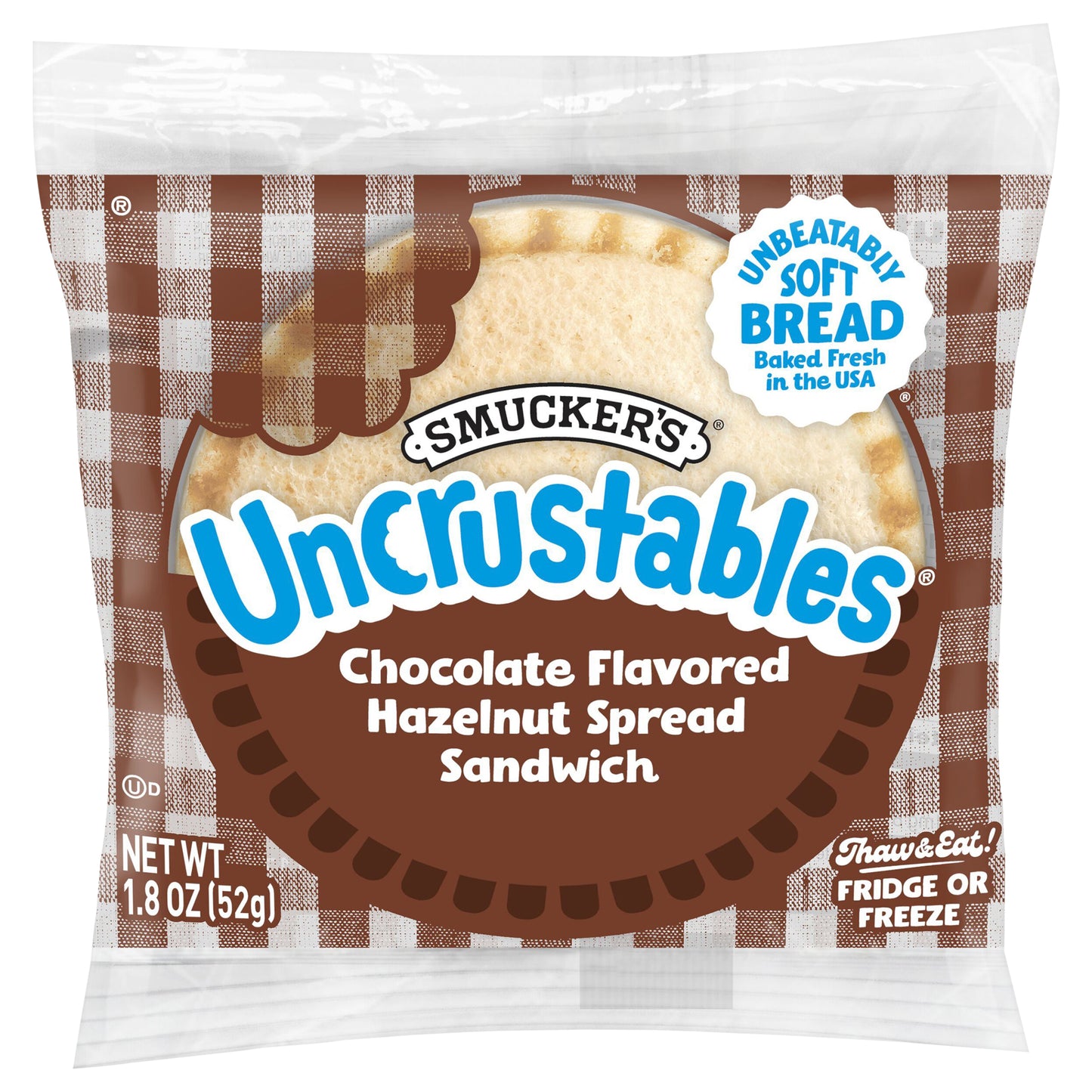 Smucker’s Uncrustables Chocolate Flavored Hazelnut Spread Sandwiches, 1.8 Oz. Each, Frozen