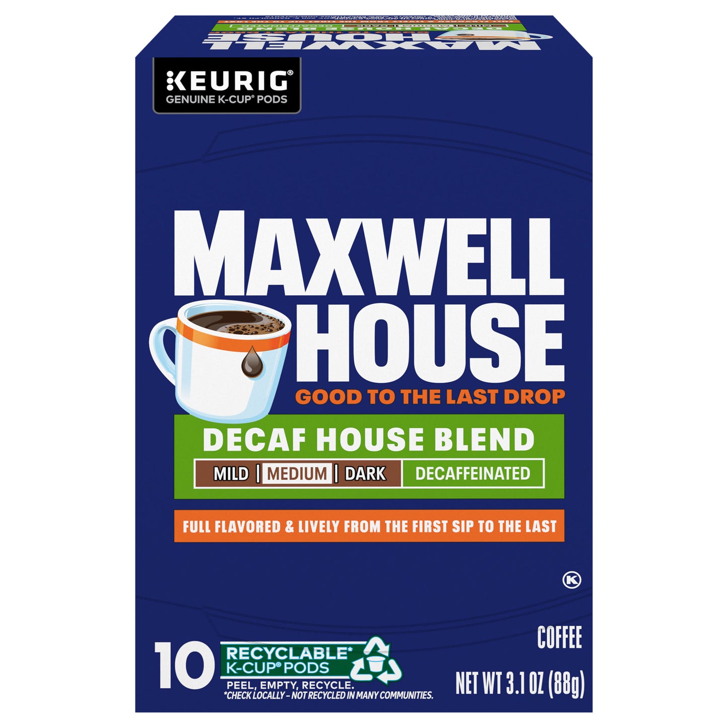 Maxwell House Decaf House Blend Medium Roast K-Cup® Coffee Pods, 10 ct Box