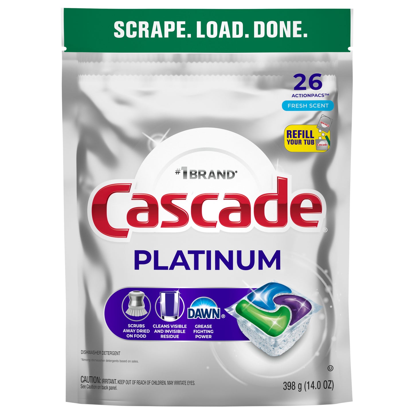 Cascade Platinum Dishwasher Pods, Dishwasher Detergent, Dish Detergent Soap, Fresh, 26 Count