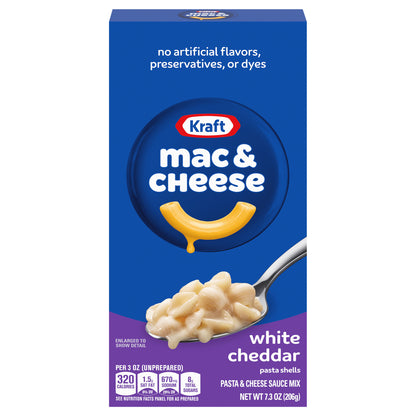 Kraft White Cheddar Mac & Cheese Dinner Pasta Shells, 7.3 oz Box