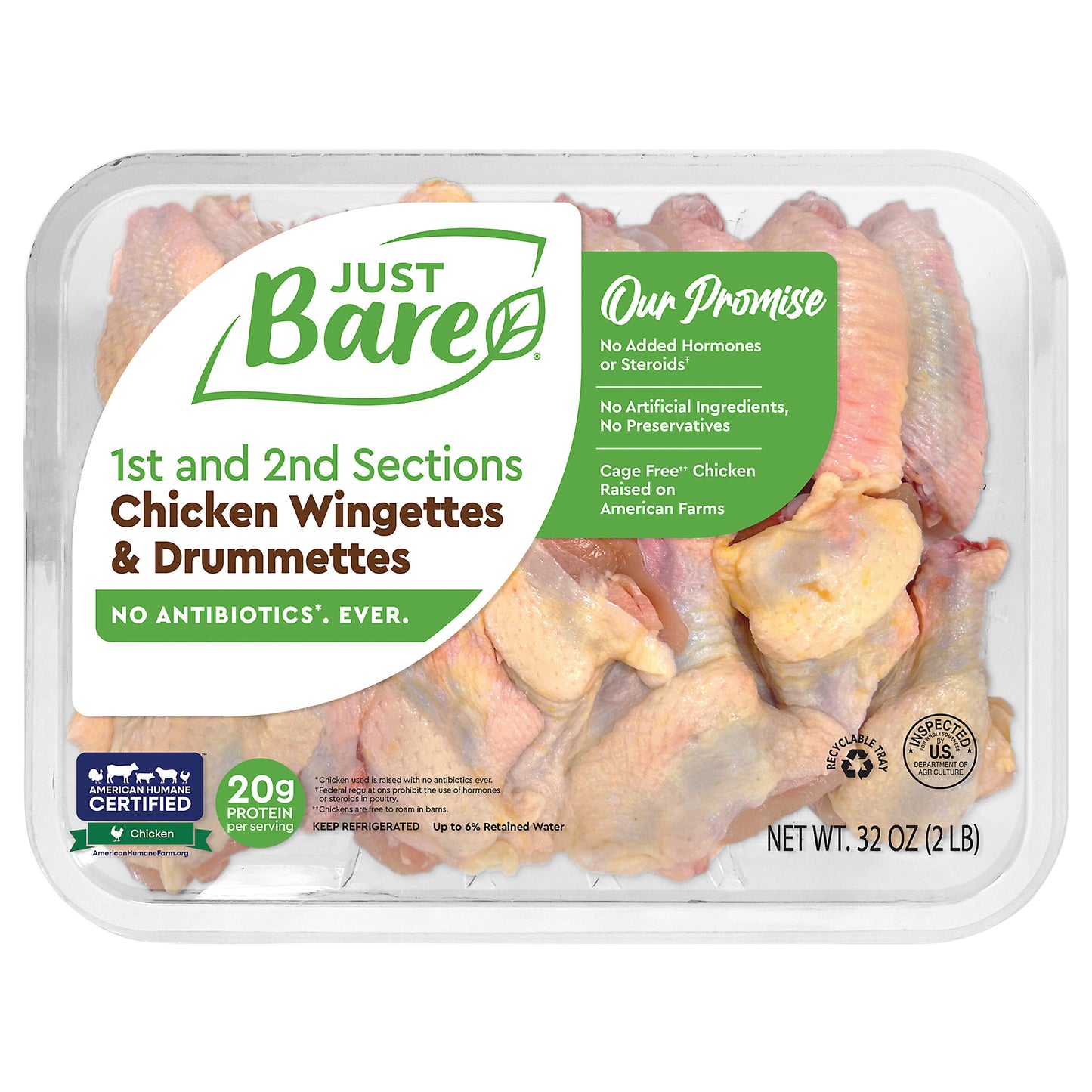 Just Bare Brand Chicken Wingettes & Drummettes 1St & 2Nd Sections