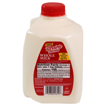 Prairie Farms Whole, Vitamin D Milk, Quart, 32 Fl Oz