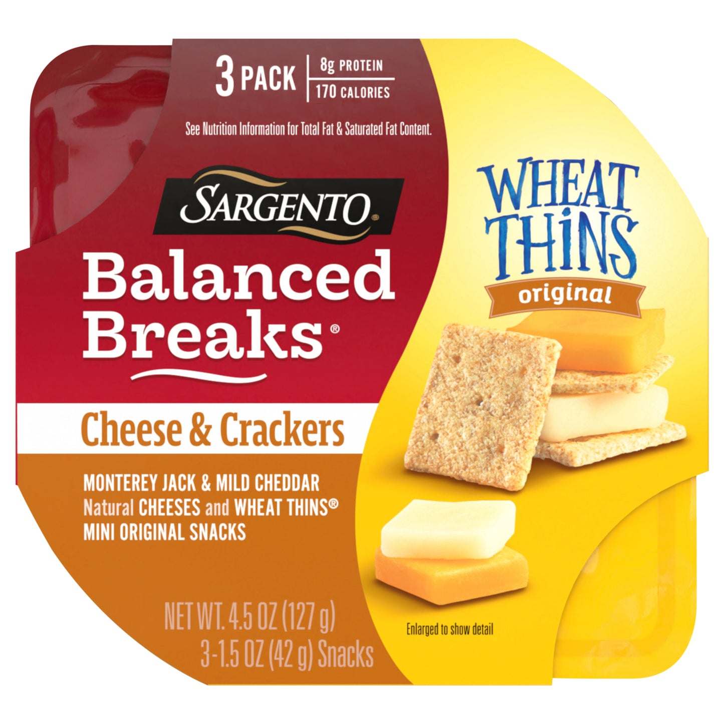 Sargento® Balanced Breaks® Cheese & Crackers, Monterey Jack & Mild Cheddar Natural Cheeses and WHEAT THINS® Mini Original Snacks Snack Kit, 3-Pack