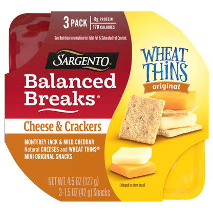 Sargento® Balanced Breaks® Cheese & Crackers, Monterey Jack & Mild Cheddar Natural Cheeses and WHEAT THINS® Mini Original Snacks Snack Kit, 3-Pack