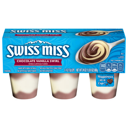 Swiss Miss Chocolate Vanilla Swirl Flavored Pudding, 6 Count Pudding Cups (8 Pack)