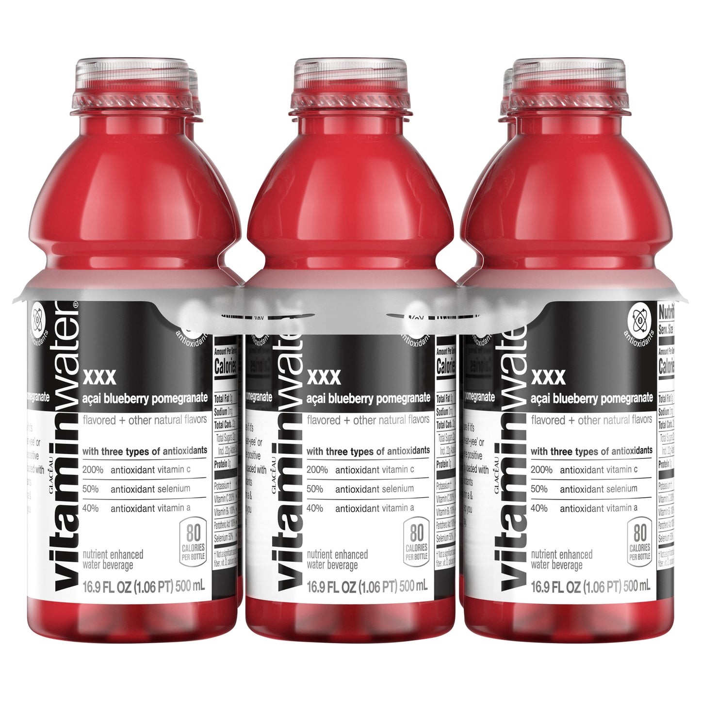 vitaminwater XXX, açai-blueberry-pomegranate Bottles, 16.9 fl oz, 6 Pack