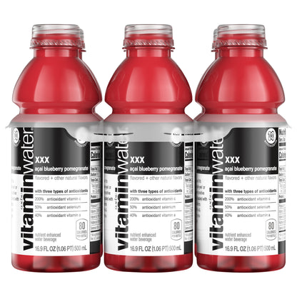 vitaminwater XXX, açai-blueberry-pomegranate Bottles, 16.9 fl oz, 6 Pack