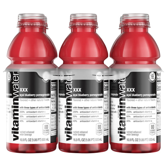 vitaminwater XXX, açai-blueberry-pomegranate Bottles, 16.9 fl oz, 6 Pack