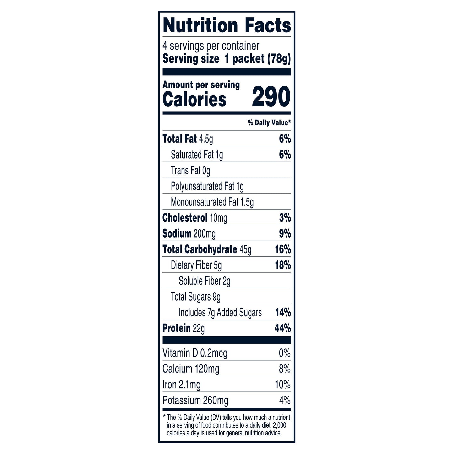 Quaker High Protein Instant Oatmeal Banana & Chocolate, 2.75 Oz X 4