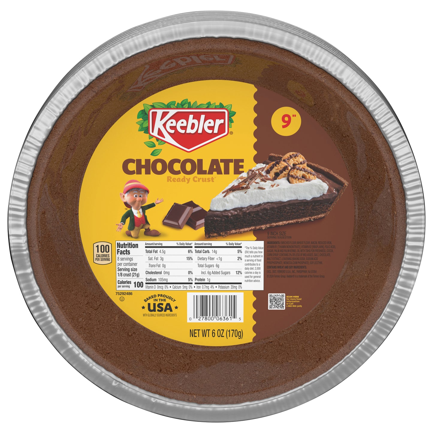 Keebler Ready Crust 9-Inch Chocolate Pie Crust, Premade Crust For Baking And No-Bake, 6 oz