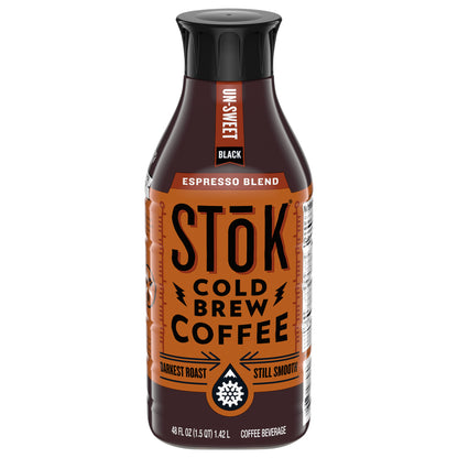 SToK Cold Brew Coffee, Espresso Blend, Black, Unsweetened, Dark Roast, 48 FL OZ Bottle
