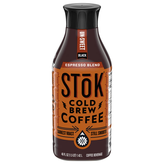SToK Cold Brew Coffee, Espresso Blend, Black, Unsweetened, Dark Roast, 48 FL OZ Bottle