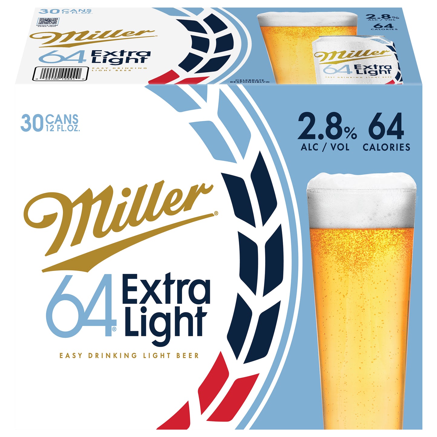 Miller64 Extra Light Low Calorie Beer 2.8% ABV, 30 Pack, 12.0 fl oz Cans