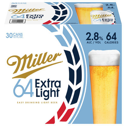 Miller64 Extra Light Low Calorie Beer 2.8% ABV, 30 Pack, 12.0 fl oz Cans