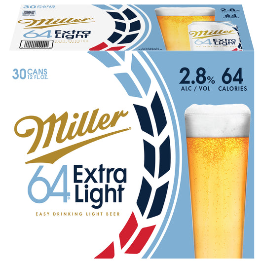Miller64 Extra Light Low Calorie Beer 2.8% ABV, 30 Pack, 12.0 fl oz Cans