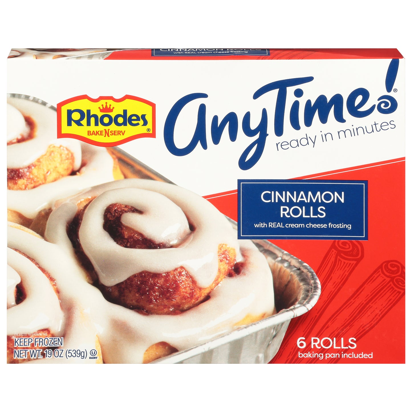Rhodes AnyTime! Cinnamon Rolls with Cream Cheese Frosting 6 Ea