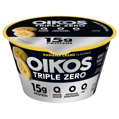 Oikos Triple Zero Banana Creme 15g Protein, 0g Added Sugar, Nonfat Greek Yogurt, 5.3 OZ Cup