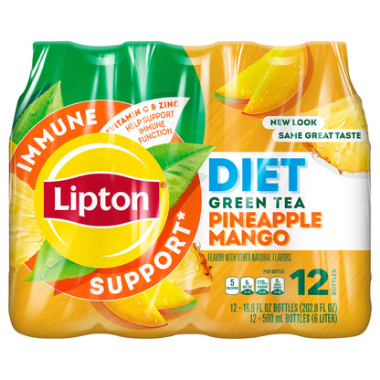 Lipton Diet Green Tea Immune Support Pineapple Mango 16.9 Fl Oz 12 Count