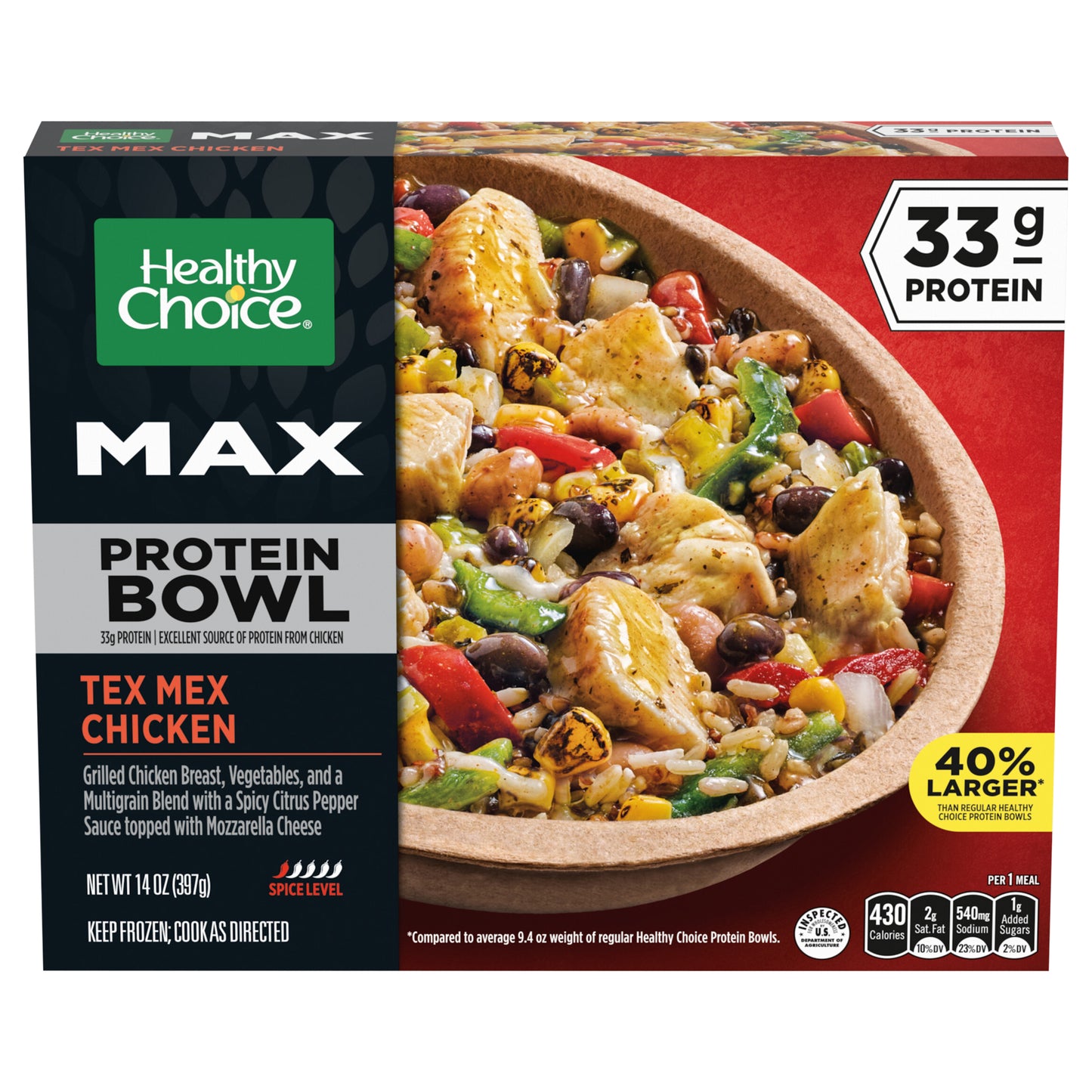 Healthy Choice MAX Protein Bowl Tex Mex Chicken, 33g Protein, High Protein Frozen Meal, 14 oz. Bowl