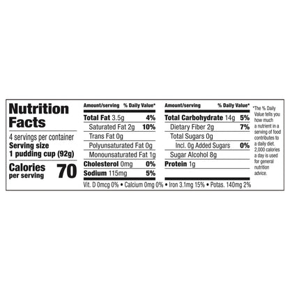 Snack Pack Sugar Free Chocolate Flavored Pudding, 4 Count Pudding Cups (12 Pack) - Chocolate