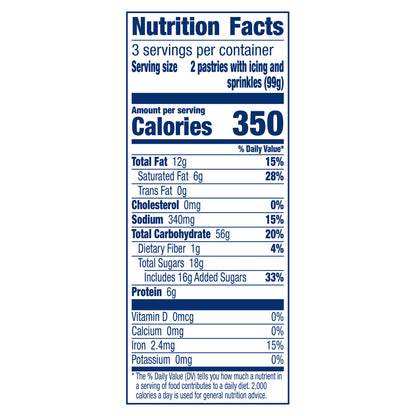 Pillsbury Toaster Donut Pastries, Rainbow Sprinkle Frozen Pastries, 6 Count, 10.5 oz