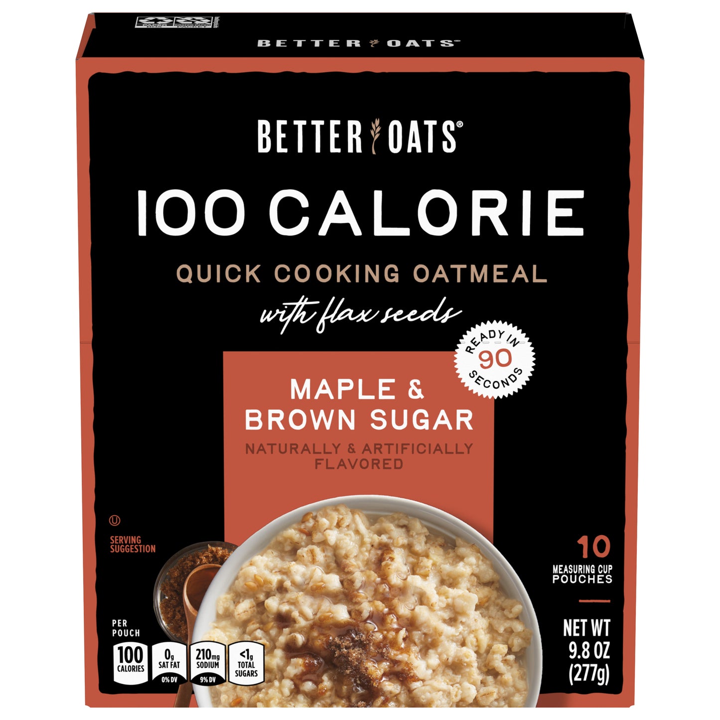 Better Oats 100 Calorie Quick Cooking Maple & Brown Sugar Oatmeal with Flax Seeds 10 ea