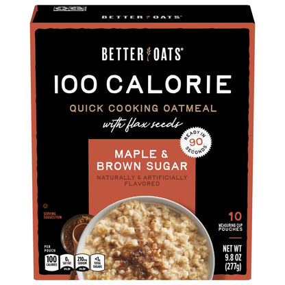 Better Oats 100 Calorie Quick Cooking Maple & Brown Sugar Oatmeal with Flax Seeds 10 ea