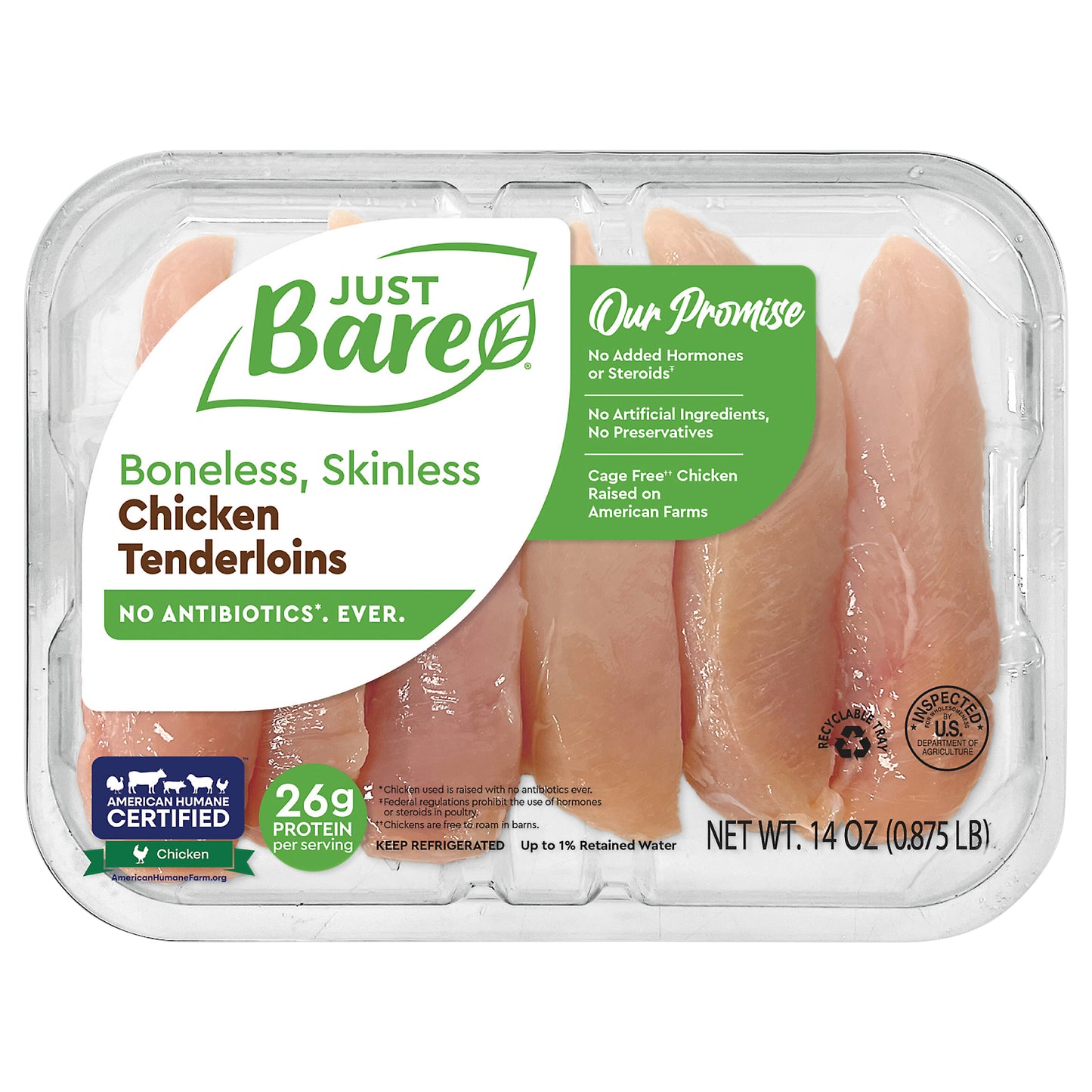 Just Bare Brand Boneless Skinless Chicken Tenderloins
