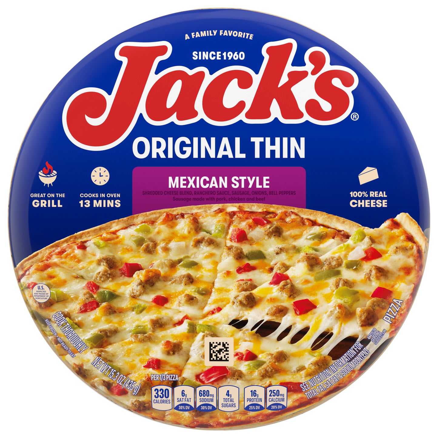 Jack’s Original Thin Mexican Style Pizza, Thin Crust, Cheese Pizza, Frozen
