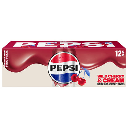Pepsi Soda Wild Cherry And Cream 12 Fl Oz, 12 Count