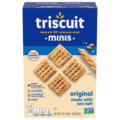 Triscuit Minis Original Whole Grain Wheat Crackers, Vegan Crackers, 8 oz