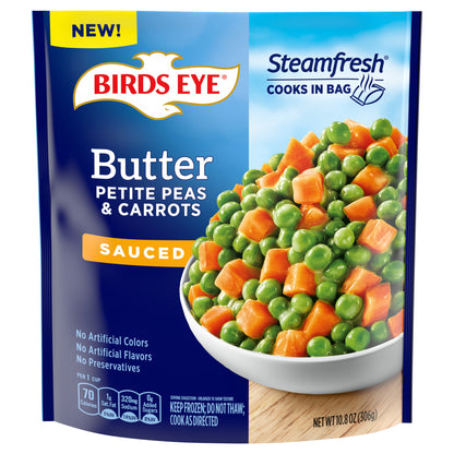 Birds Eye Steamfresh Sauced Butter Petite Peas and Carrots, Frozen Vegetables, 10.8 oz.