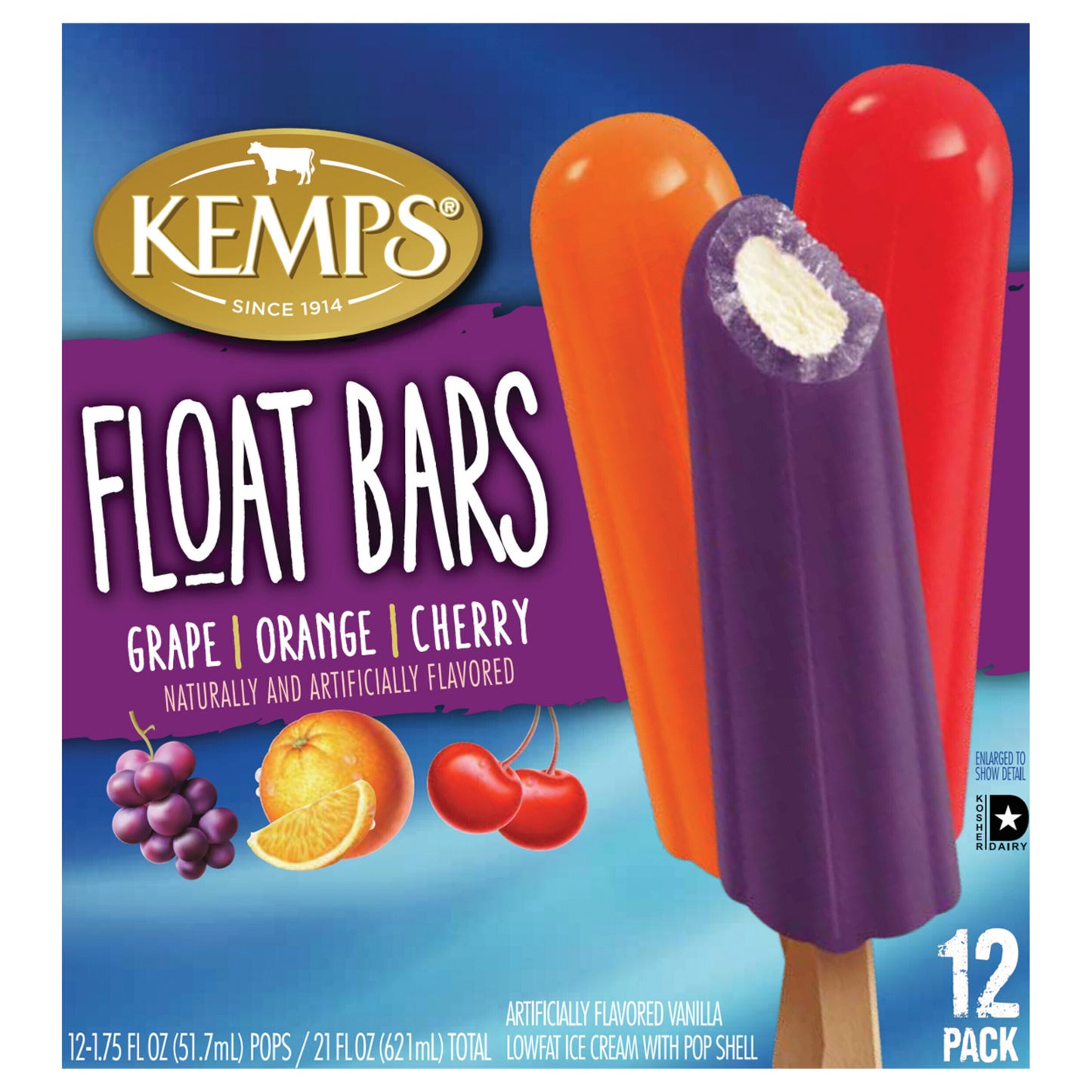 Kemps Grape/Orange/Cherry Float Bars 12 Pack 12 - 1.75 fl oz Pops