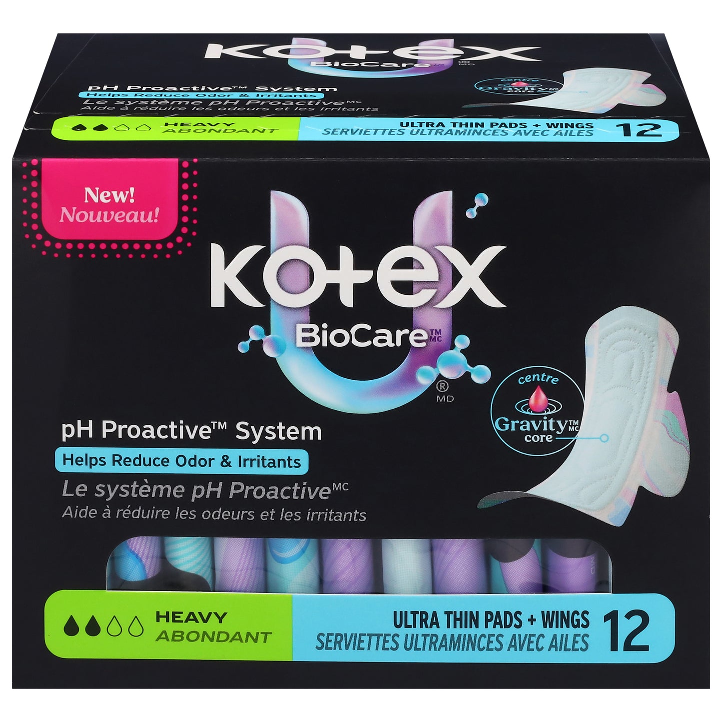 U by Kotex BioCare Ultra Thin Heavy Pads + Wings 12 Each
