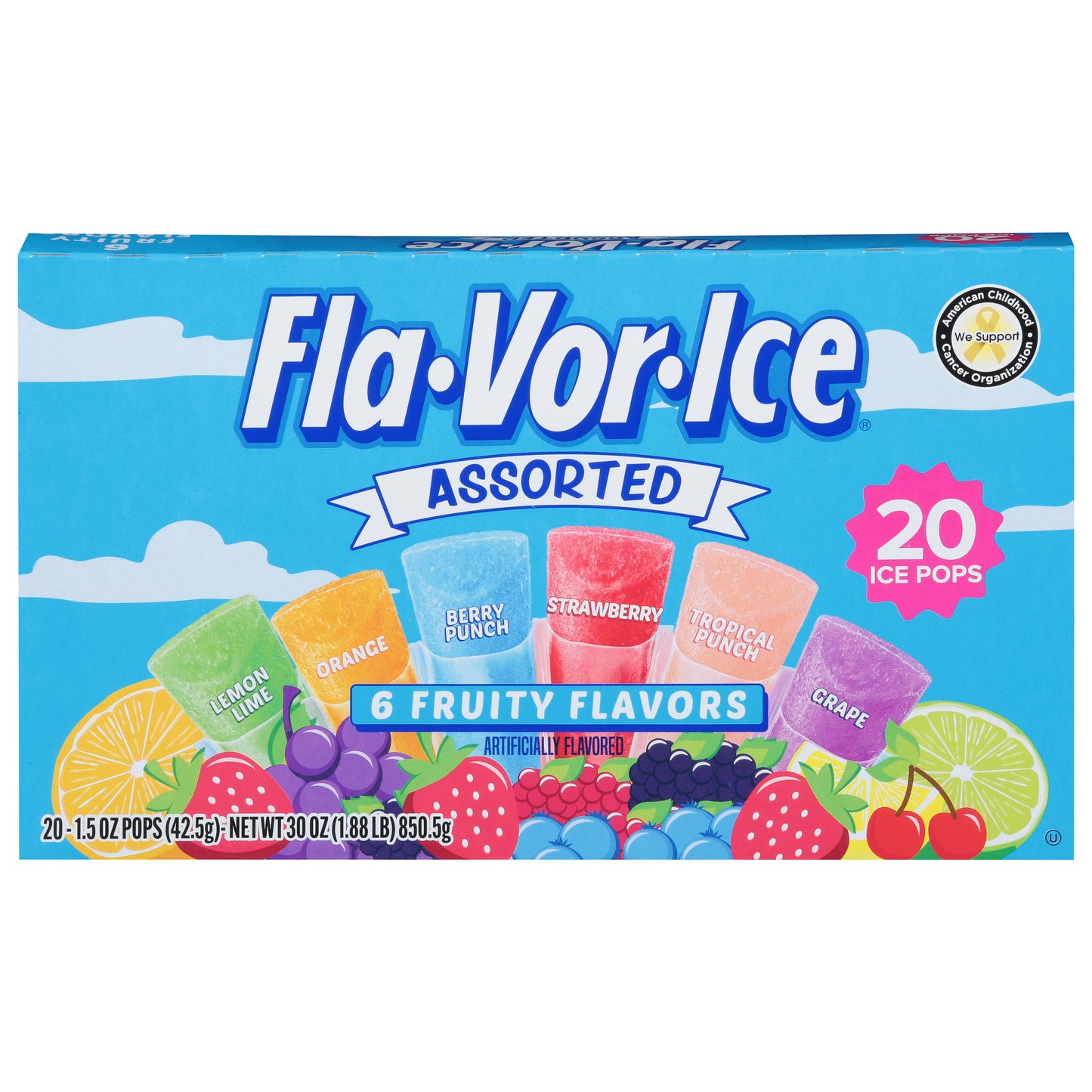 Fla-Vor-Ice 6 Fruity Flavors Ice Pops 20 ea