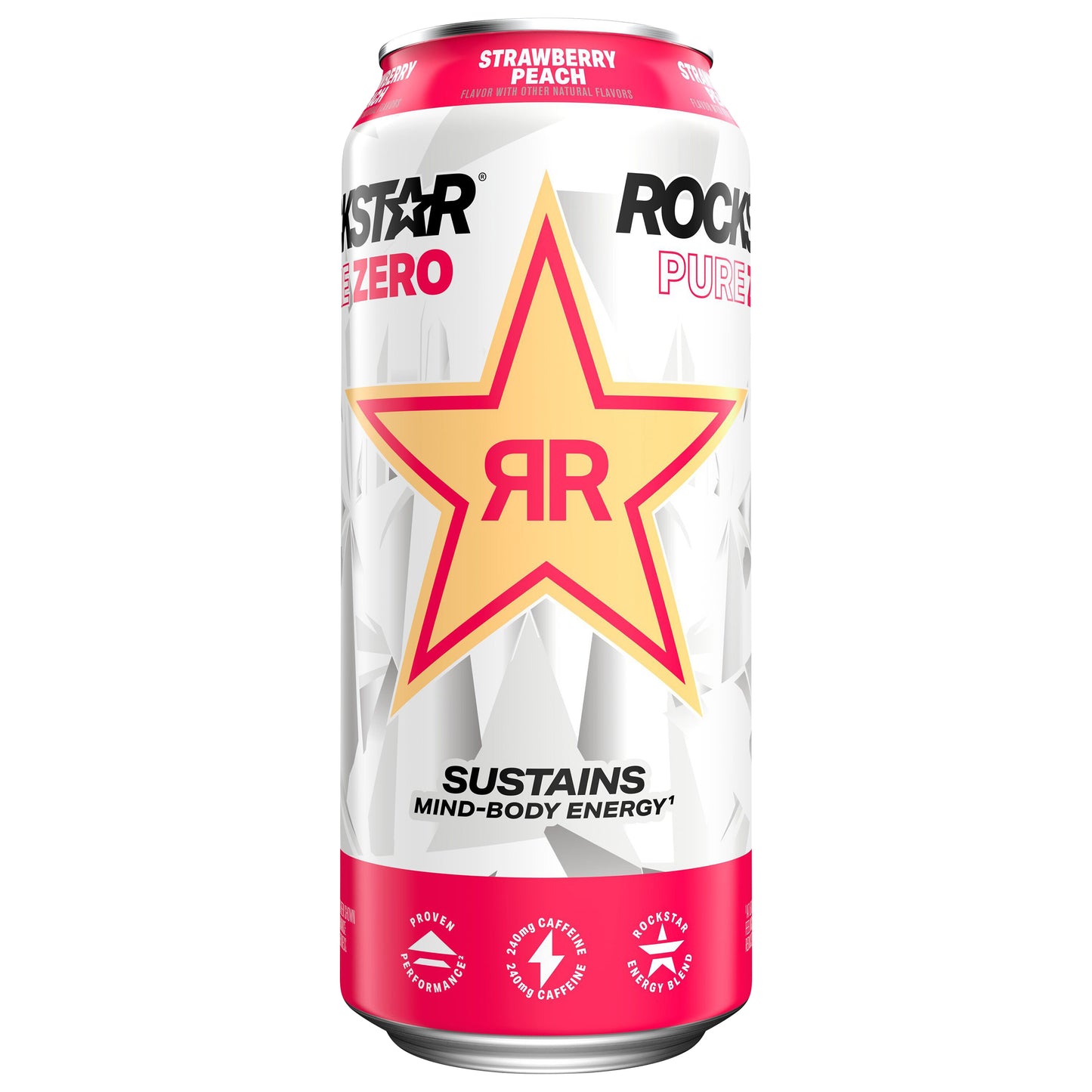 Rockstar Pure Zero Sugar Free Energy Drink Strawberry Peach 16 Fl Oz