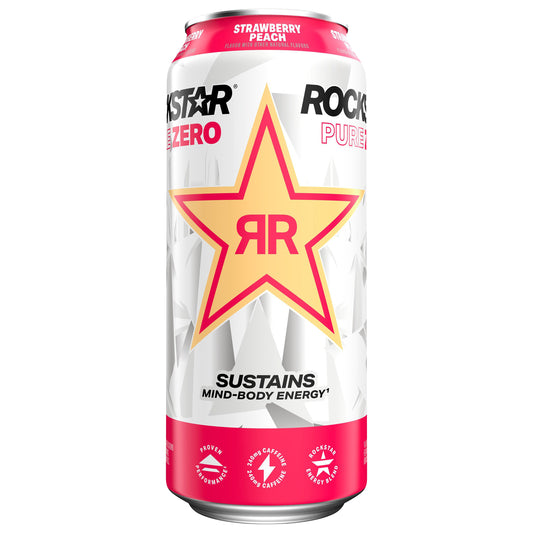Rockstar Pure Zero Sugar Free Energy Drink Strawberry Peach 16 Fl Oz