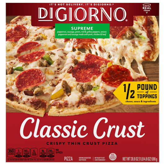DiGiorno Classic Crust Supreme Pizza on a Crispy Thin Crust, 20.8 oz (Frozen)