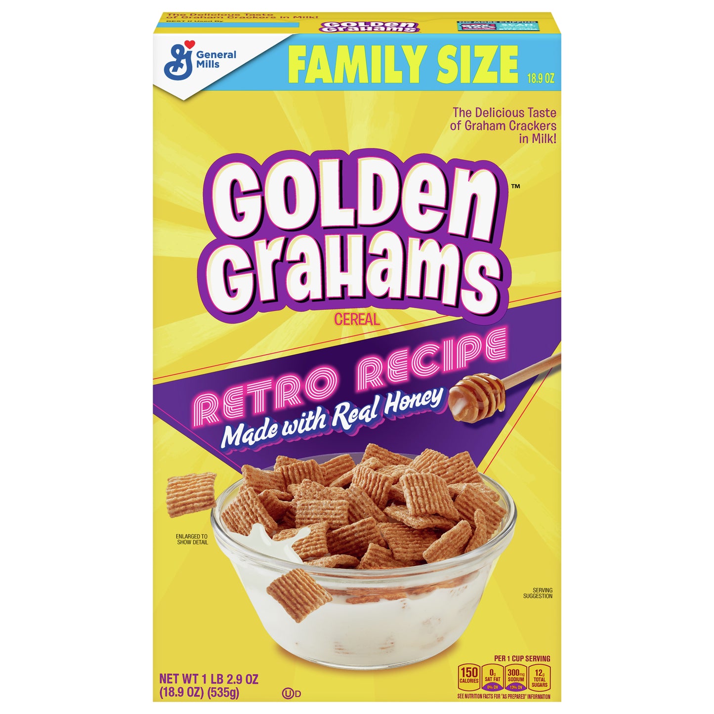 Golden Grahams Breakfast Cereal, Graham Cracker Taste, Whole Grain, Family Size, 18.9 oz
