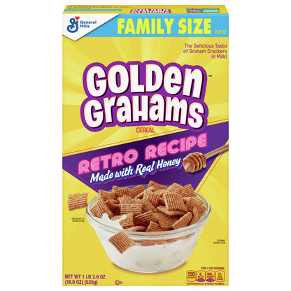 Golden Grahams Breakfast Cereal, Graham Cracker Taste, Whole Grain, Family Size, 18.9 oz